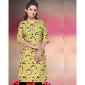 Women's Yellow Blend Printed Kurta (XL)