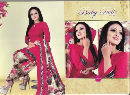 Women's Red Ethnic Motif Printed Crepe Suits & Dress Material